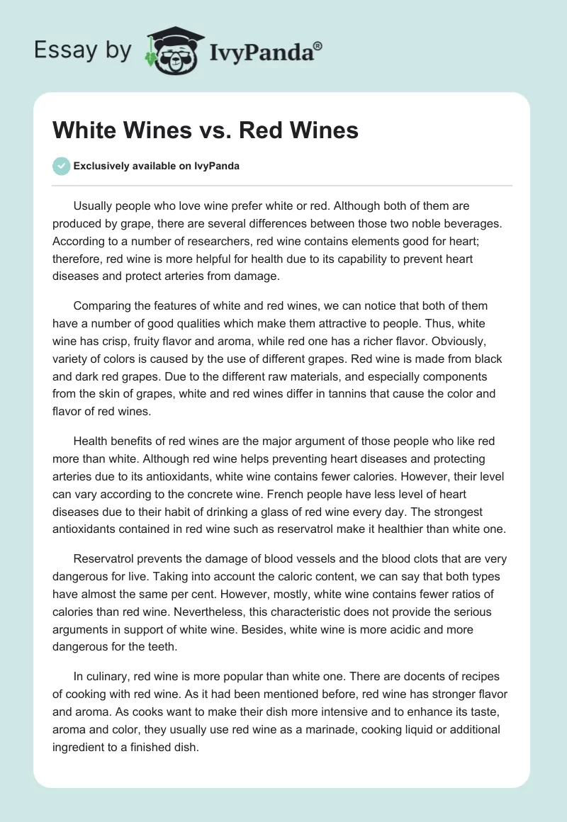 White Wines vs. Red Wines. Page 1