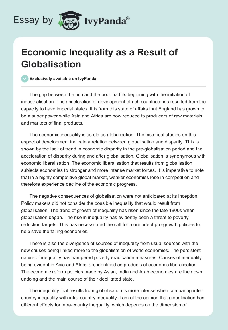 Economic Inequality as a Result of Globalisation. Page 1