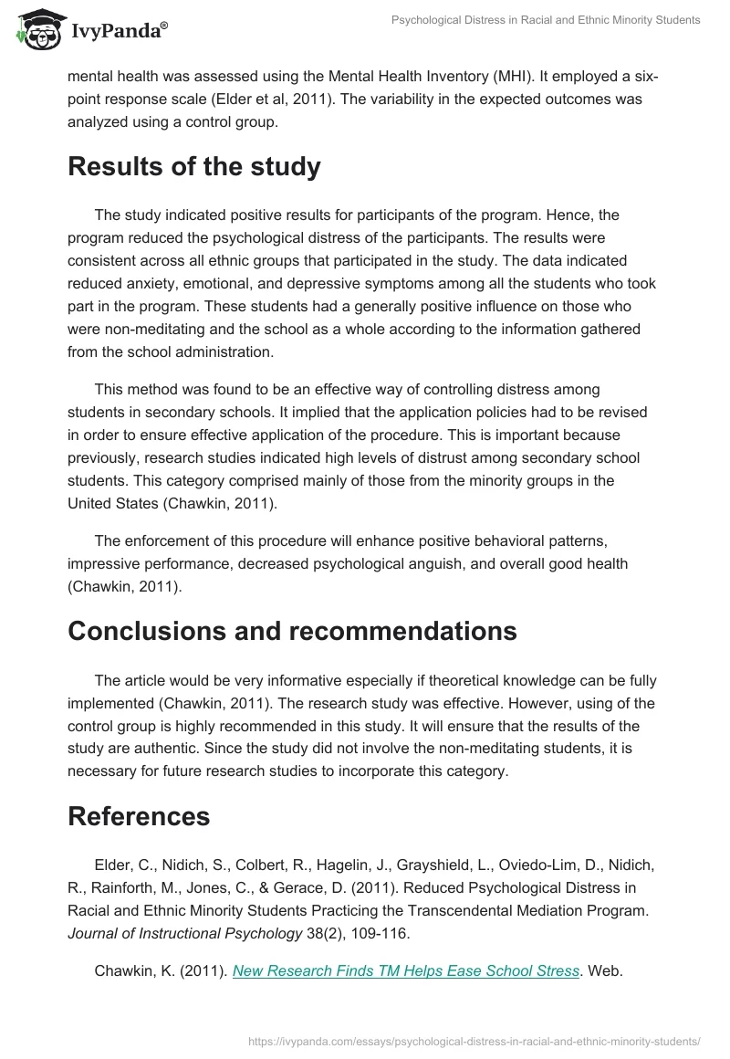 Psychological Distress in Racial and Ethnic Minority Students. Page 2