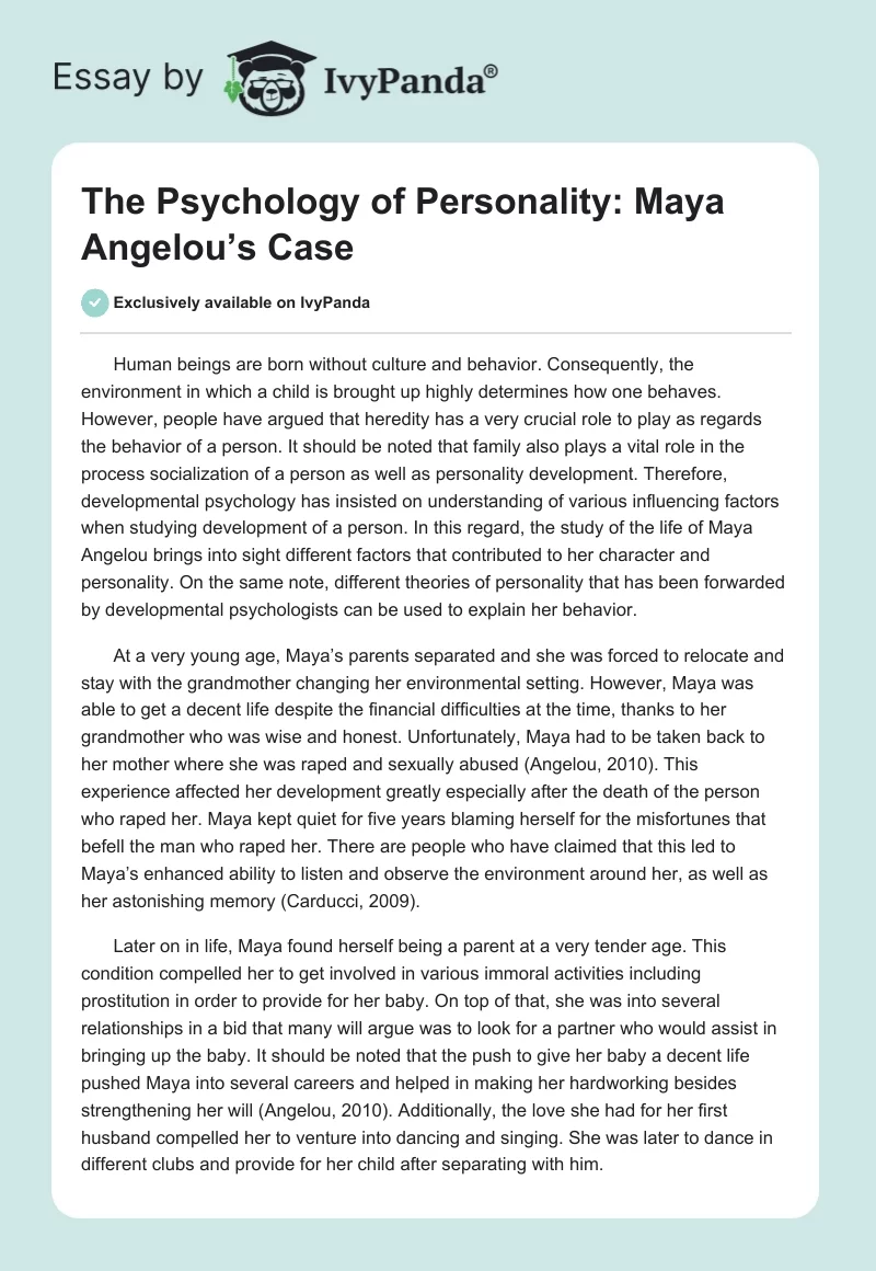 The Psychology of Personality: Maya Angelou’s Case. Page 1