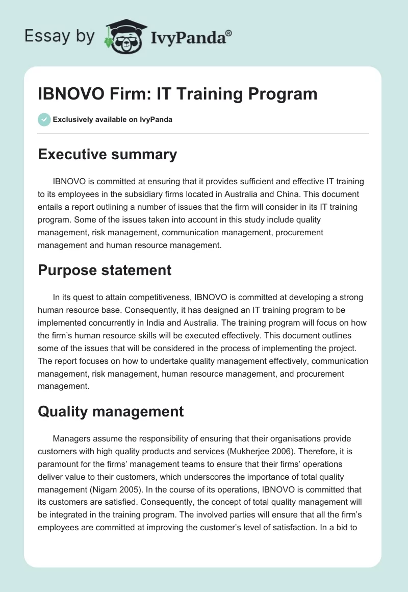 IBNOVO Firm: IT Training Program. Page 1