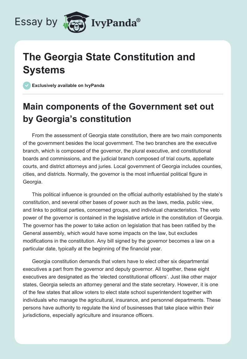 The Georgia State Constitution and Systems. Page 1