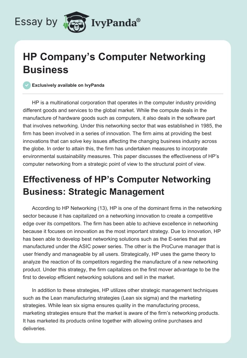 HP Company’s Computer Networking Business. Page 1