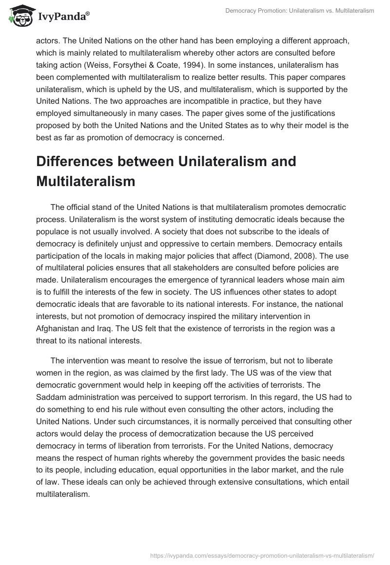 Democracy Promotion: Unilateralism vs. Multilateralism. Page 2