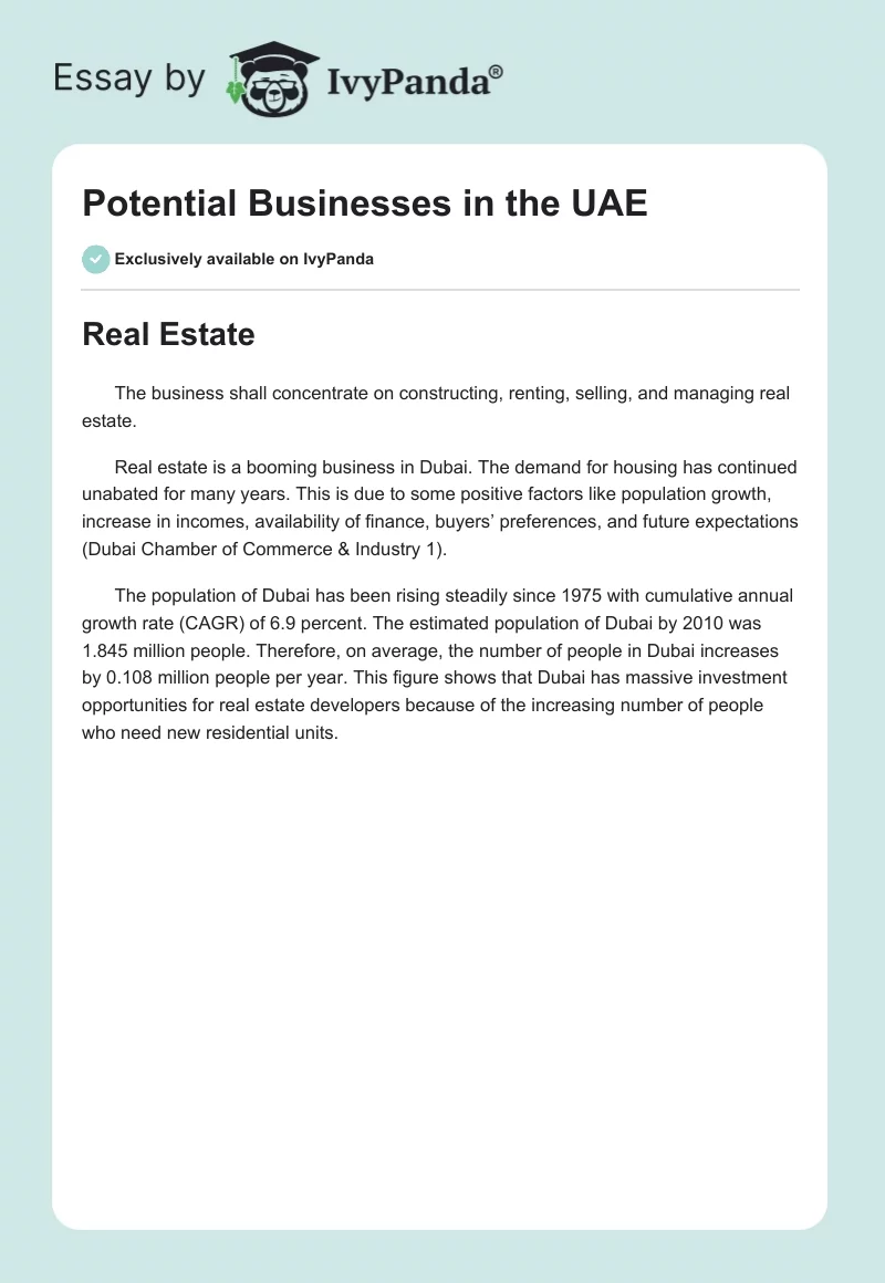 Potential Businesses in the UAE. Page 1