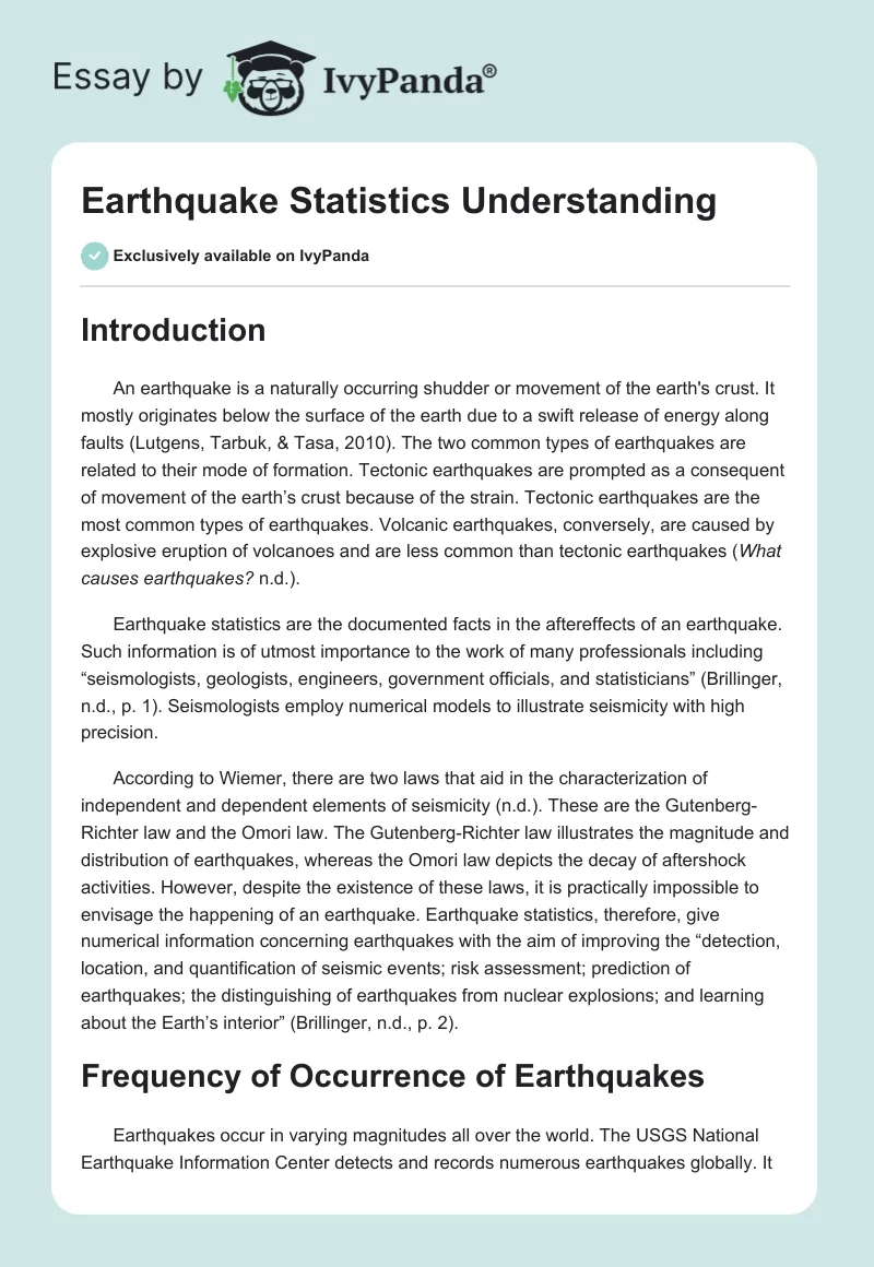 Earthquake Statistics Understanding. Page 1