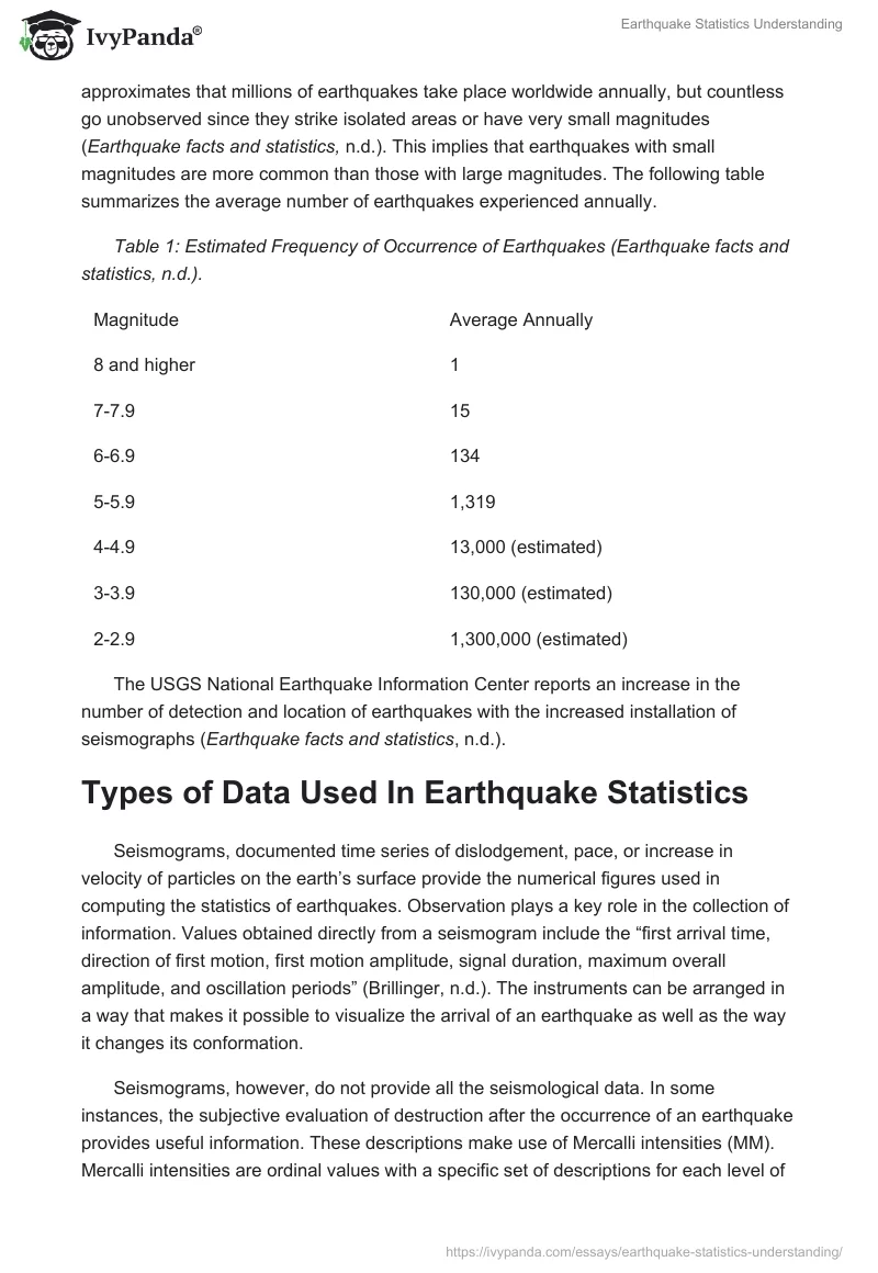 Earthquake Statistics Understanding. Page 2