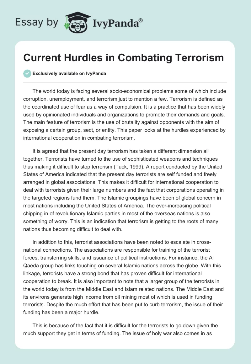 Current Hurdles in Combating Terrorism. Page 1