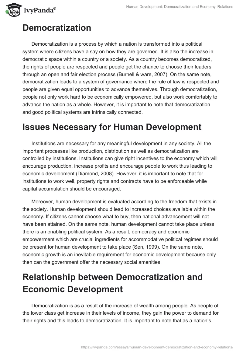 Human Development: Democratization and Economy' Relations. Page 2