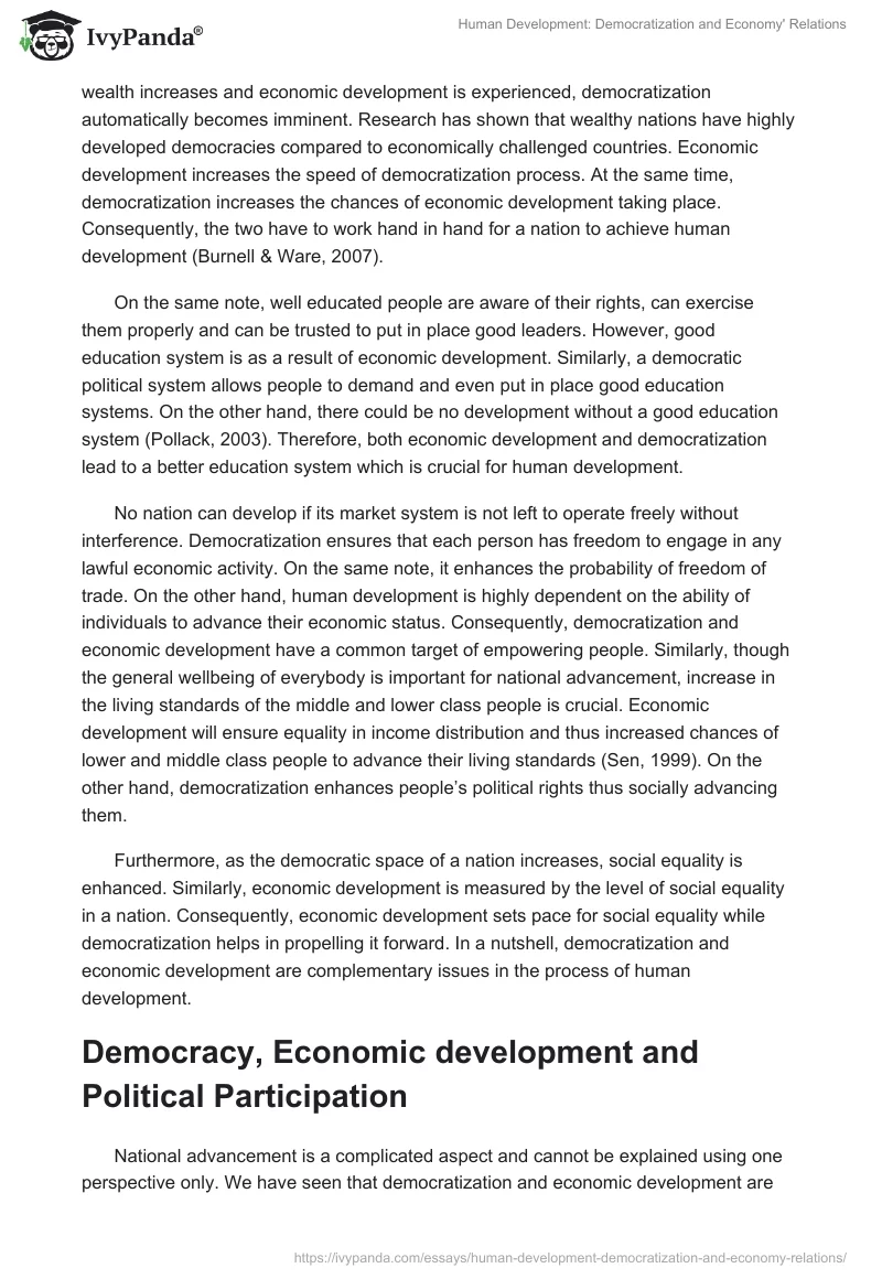 Human Development: Democratization and Economy' Relations. Page 3