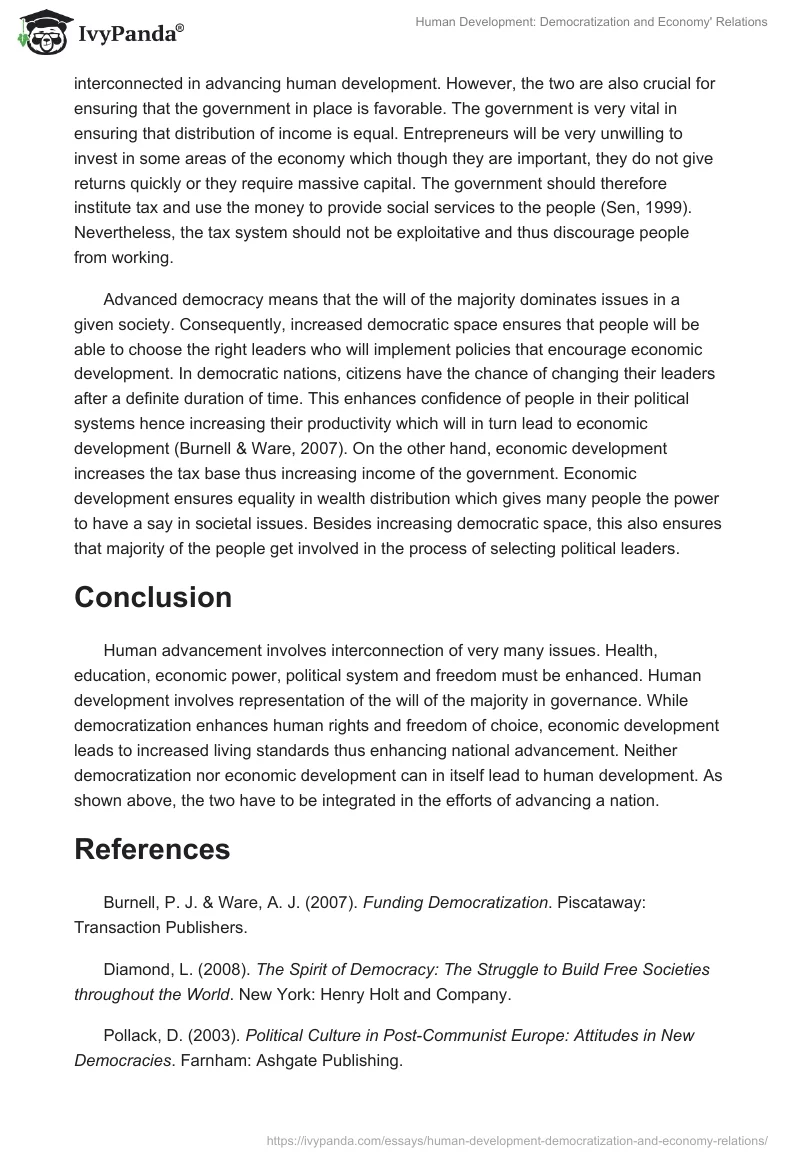 Human Development: Democratization and Economy' Relations. Page 4