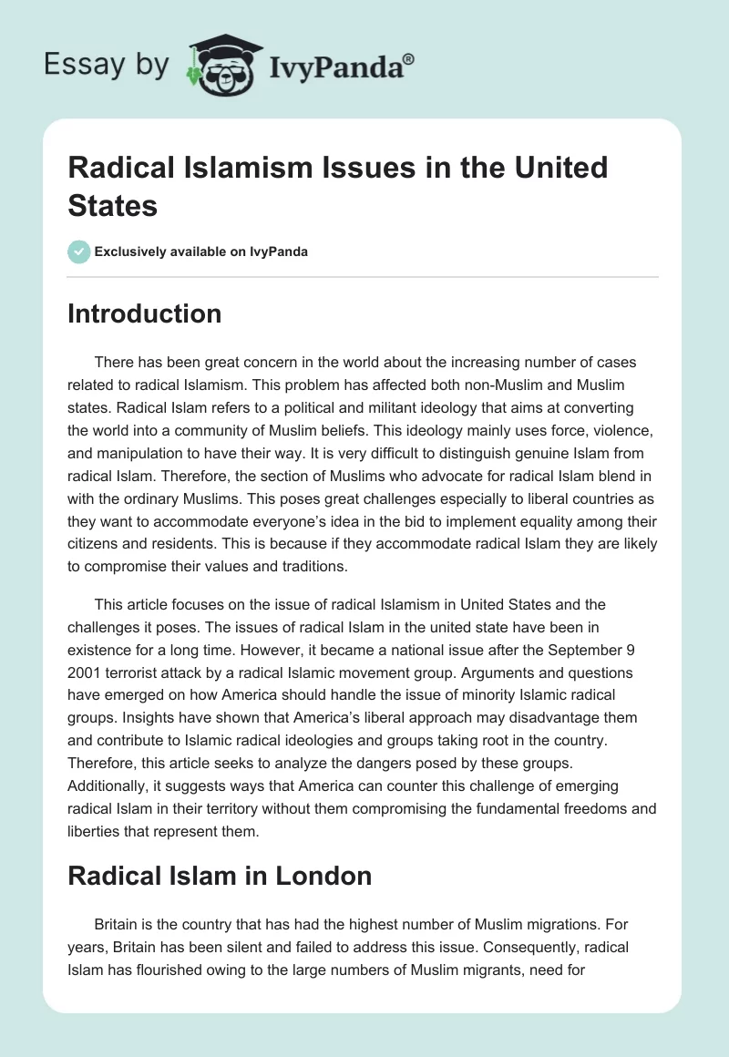 Radical Islamism Issues in the United States. Page 1