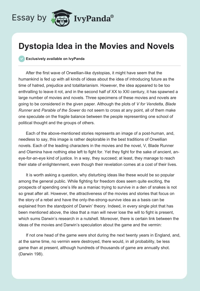 Dystopia Idea in the Movies and Novels. Page 1