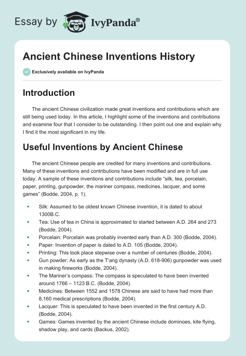 Ancient Chinese Inventions History. Page 1