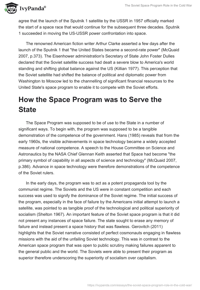 The Soviet Space Program Role in the Cold War. Page 3