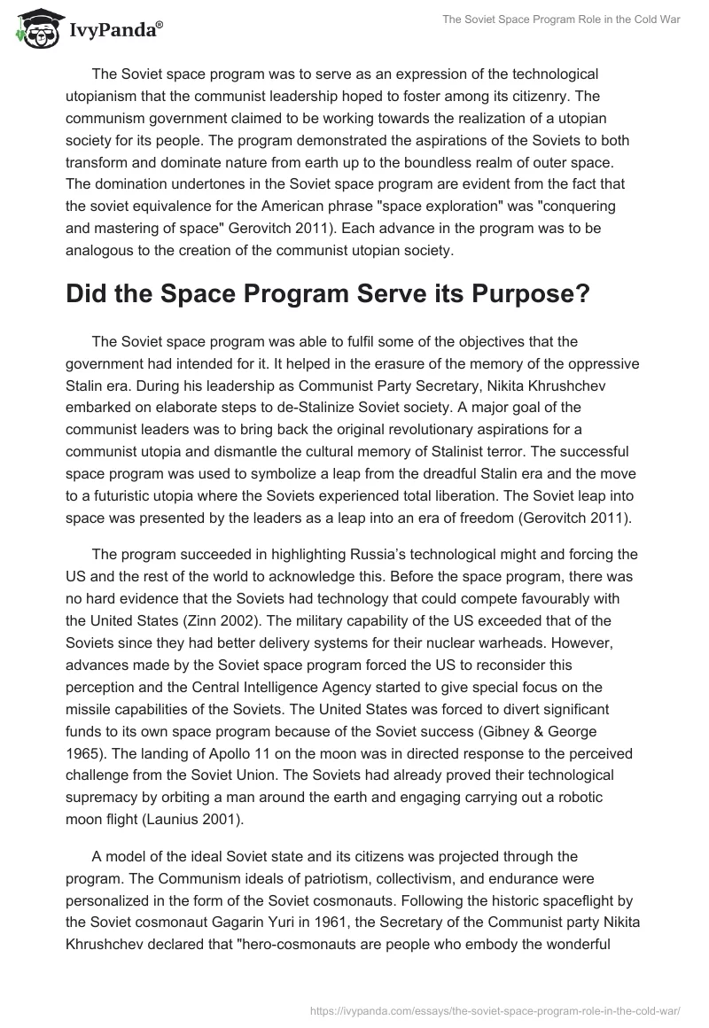 The Soviet Space Program Role in the Cold War. Page 4