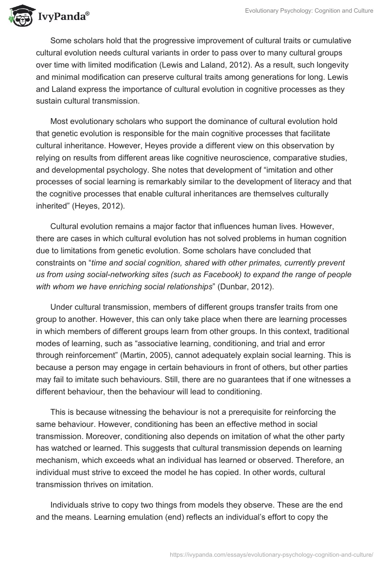 Evolutionary Psychology: Cognition and Culture. Page 5