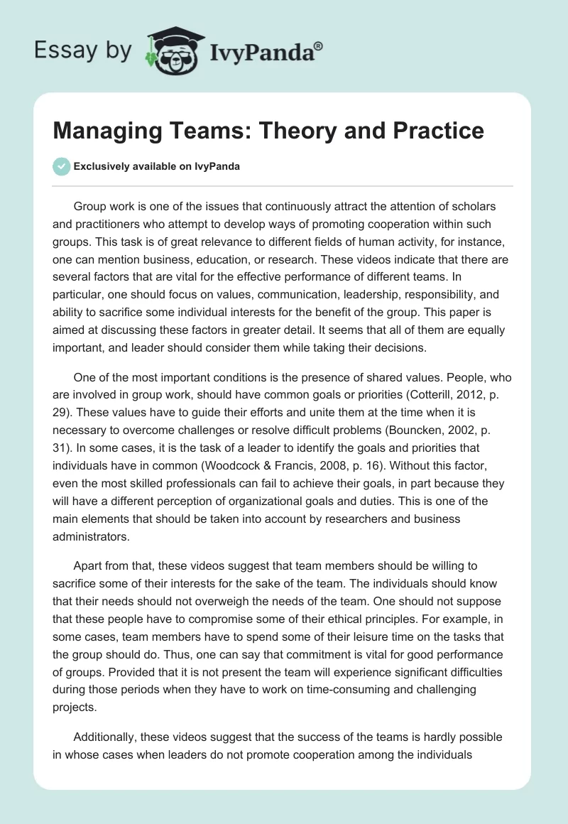 Managing Teams: Theory and Practice. Page 1