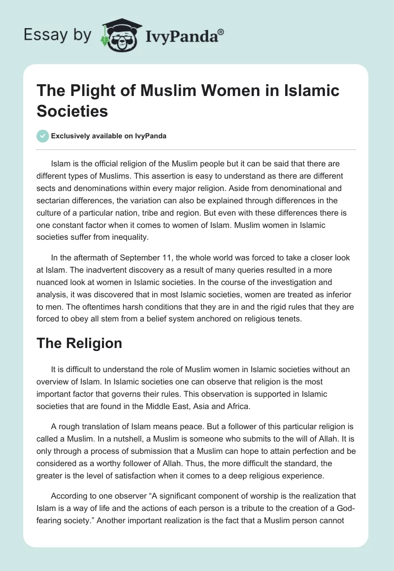 The Plight of Muslim Women in Islamic Societies. Page 1