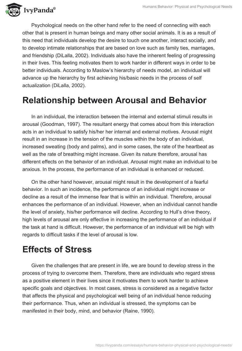 Humans Behavior: Physical and Psychological Needs. Page 2