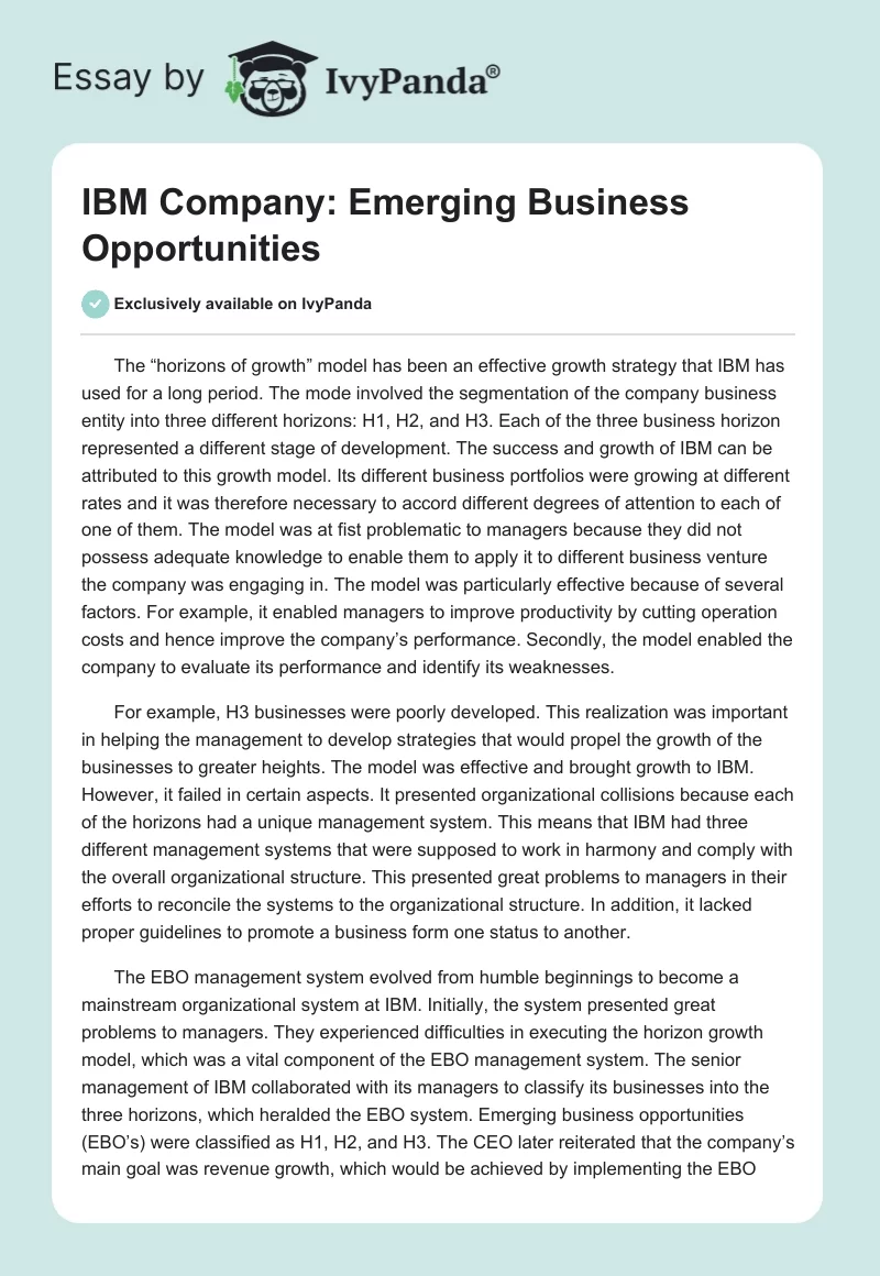 IBM Company: Emerging Business Opportunities. Page 1