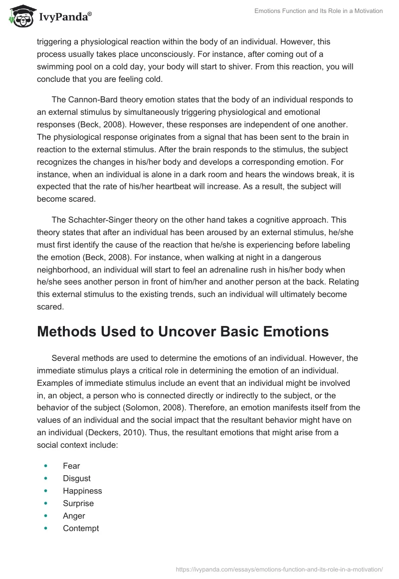 Emotions Function and Its Role in a Motivation. Page 2