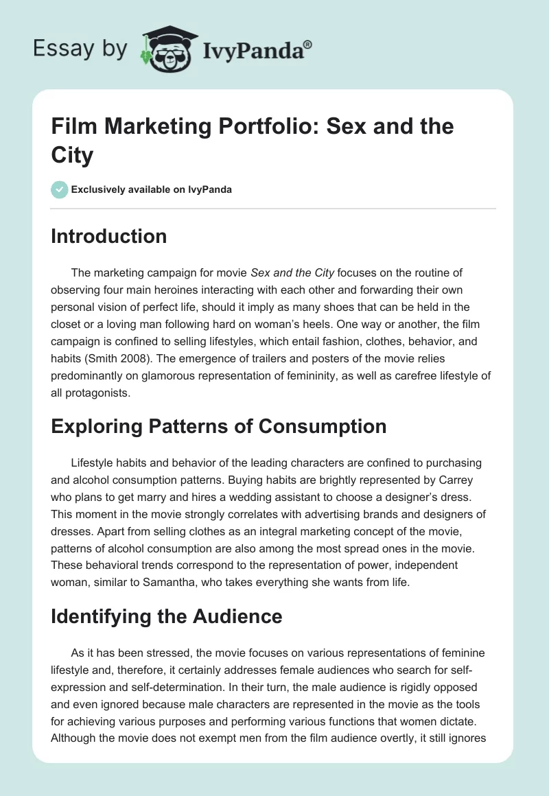 Film Marketing Portfolio: "Sex and the City". Page 1