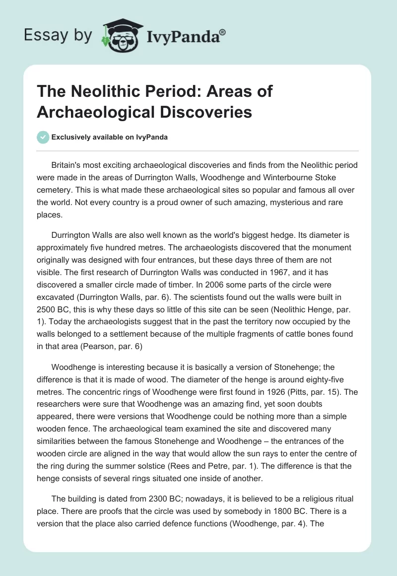 The Neolithic Period: Areas of Archaeological Discoveries. Page 1