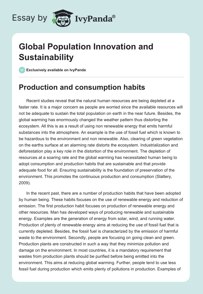 Global Population Innovation and Sustainability. Page 1