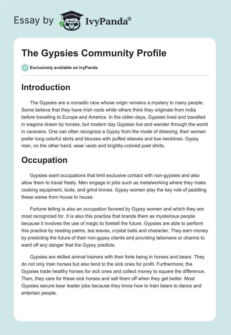 The Gypsies Community Profile. Page 1