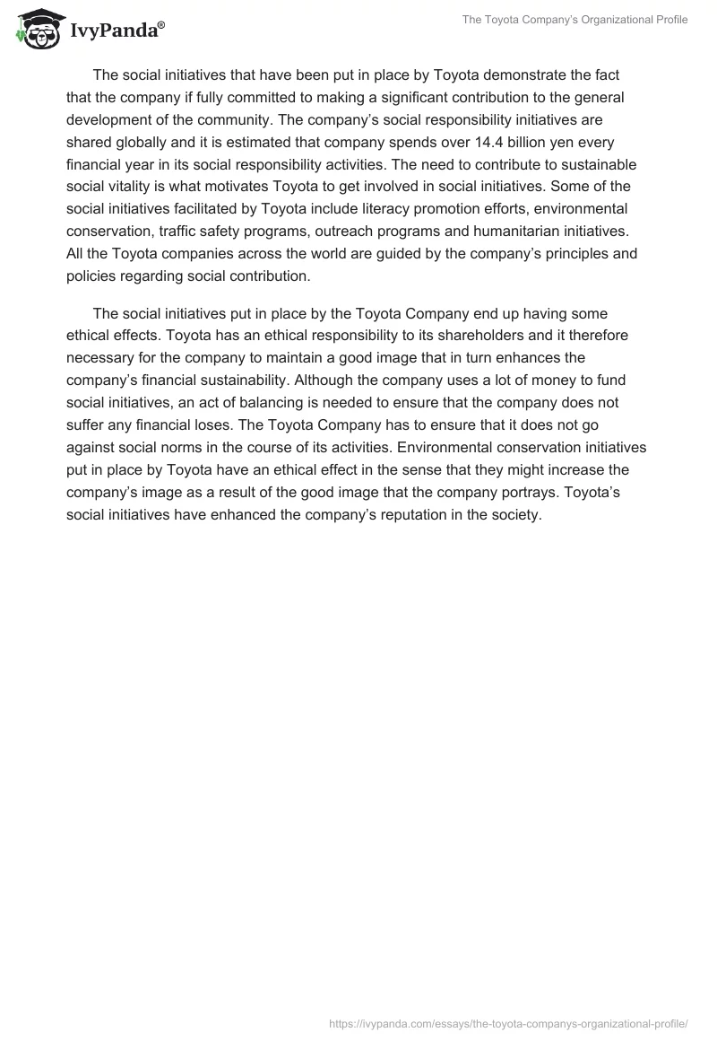The Toyota Company’s Organizational Profile. Page 2