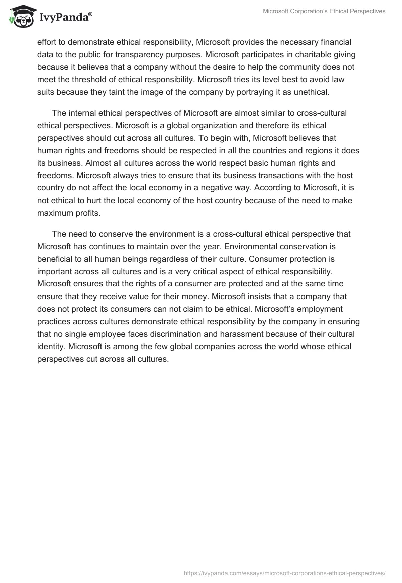 Microsoft Corporation’s Ethical Perspectives. Page 3