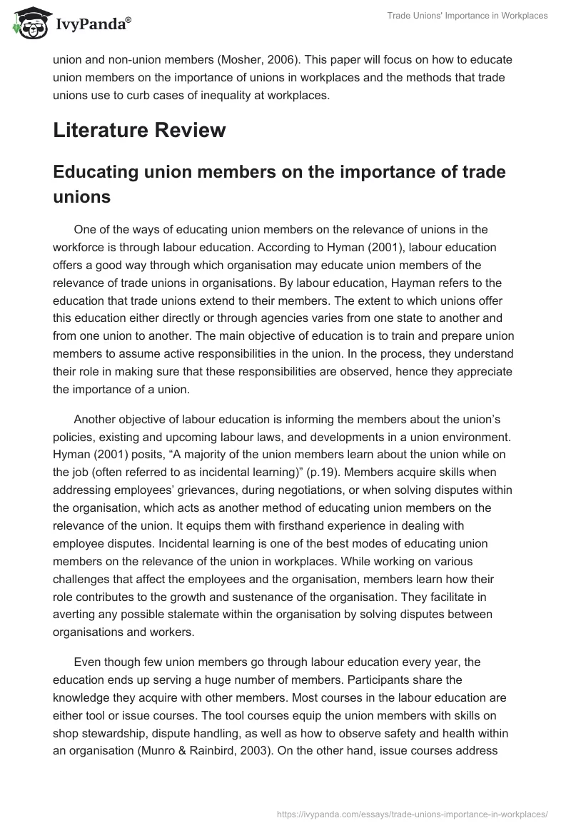 Trade Unions' Importance in Workplaces. Page 2
