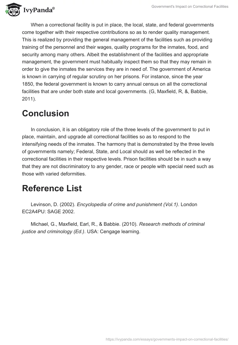 Government's Impact on Correctional Facilities. Page 2