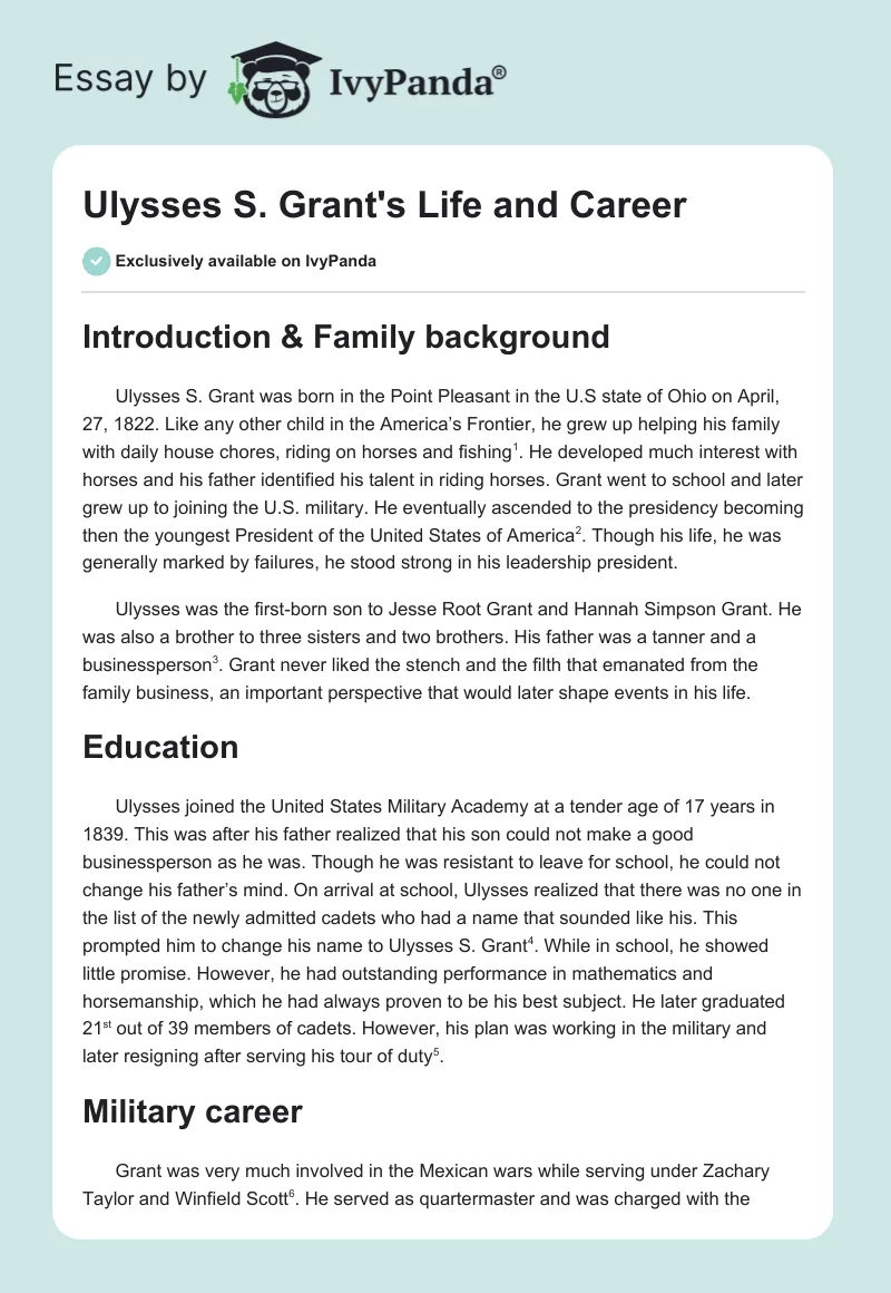 Ulysses S. Grant's Life and Career. Page 1