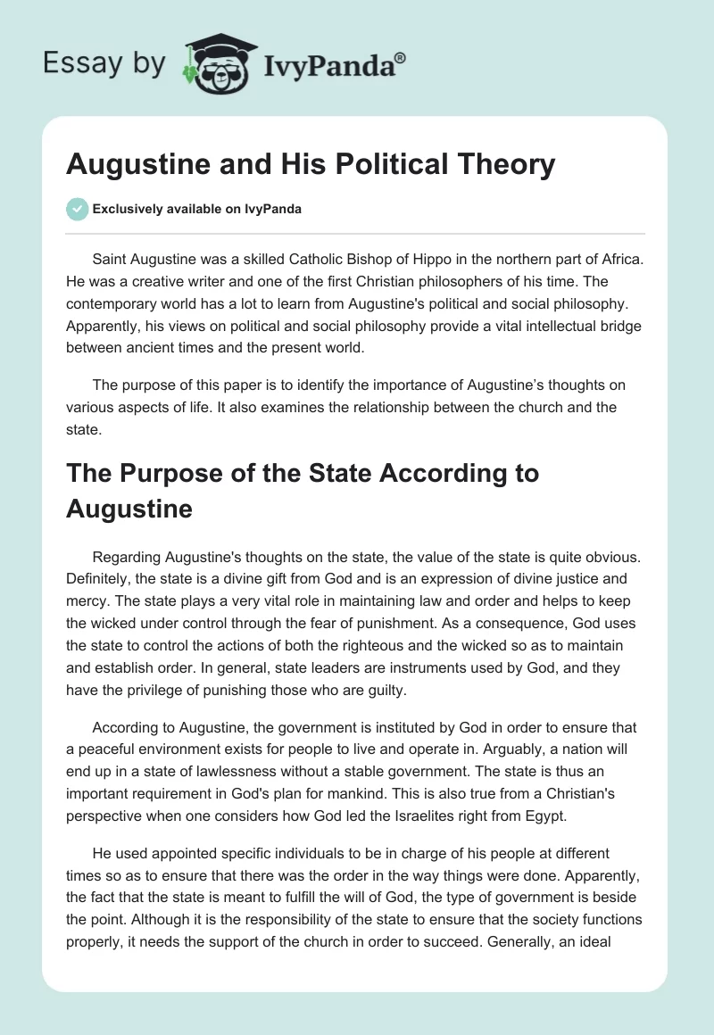 Augustine and His Political Theory. Page 1