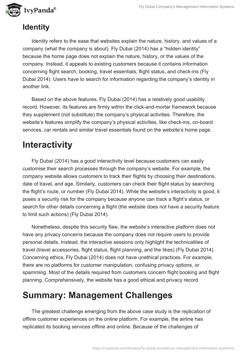 Fly Dubai Company's Management Information Systems. Page 3