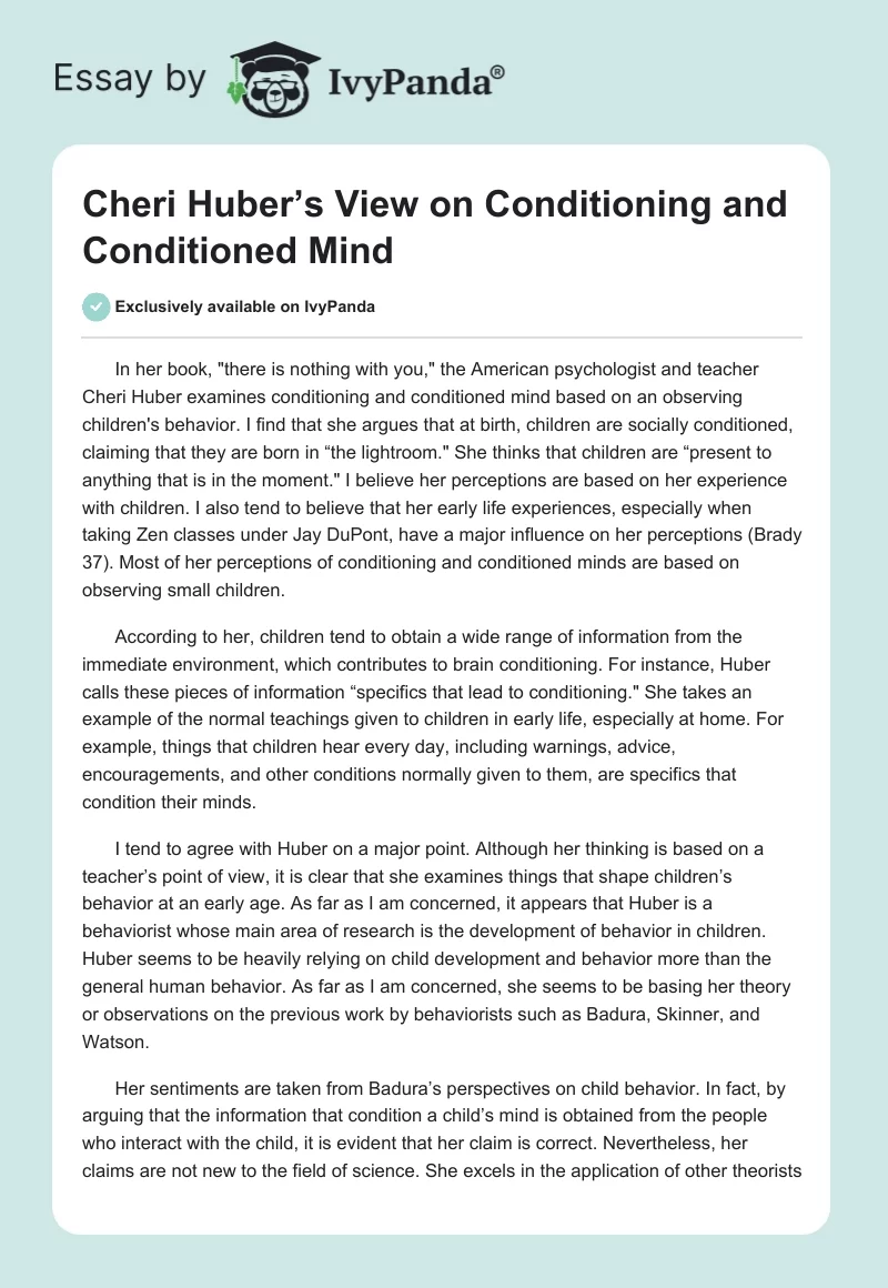 Cheri Huber’s View on Conditioning and Conditioned Mind. Page 1