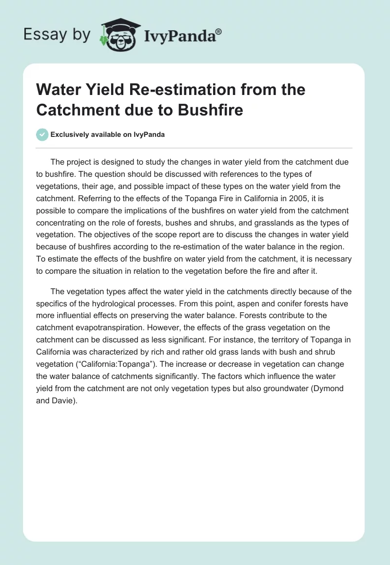 Water Yield Re-Estimation From the Catchment Due to Bushfire. Page 1