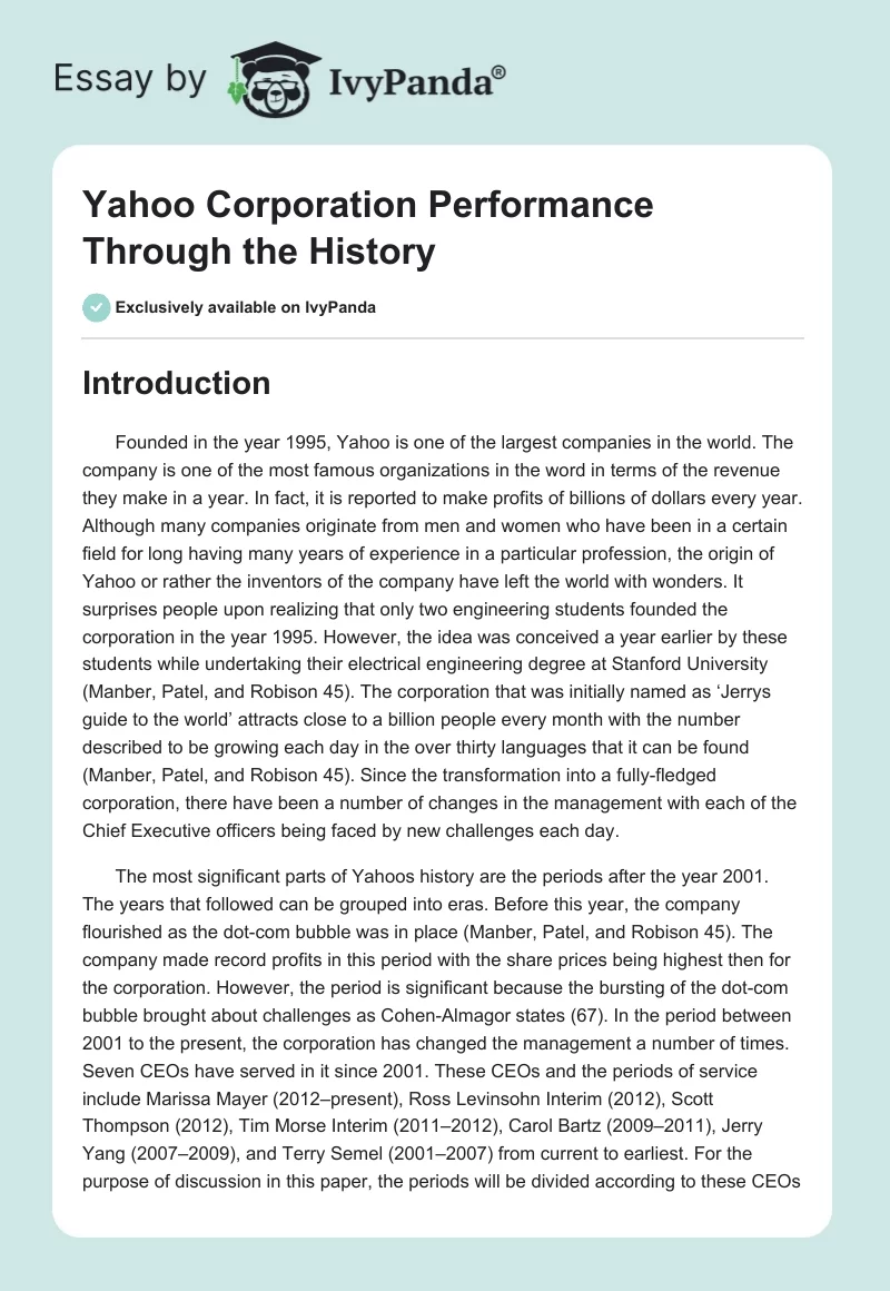 Yahoo Corporation Performance Through the History. Page 1