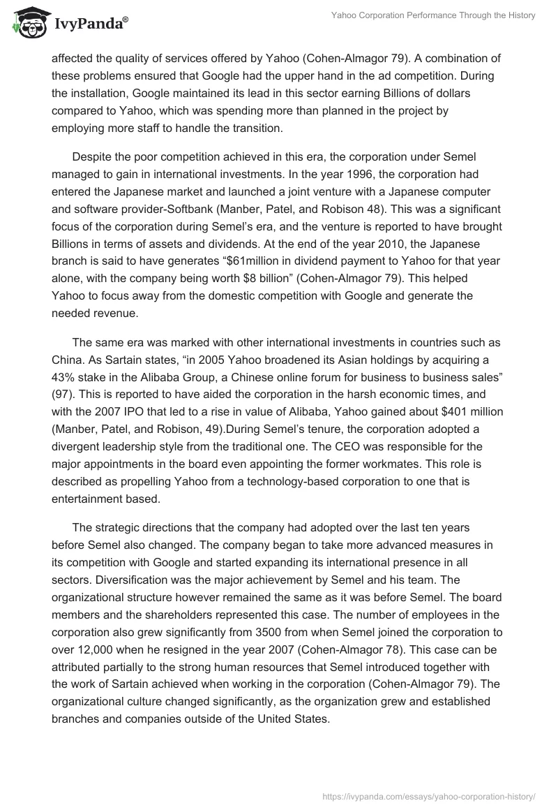 Yahoo Corporation Performance Through the History. Page 4