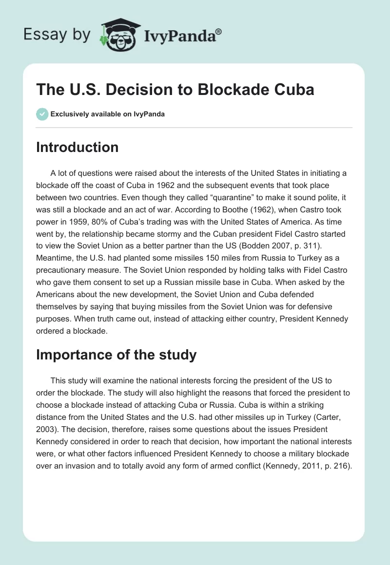 The U.S. Decision to Blockade Cuba. Page 1
