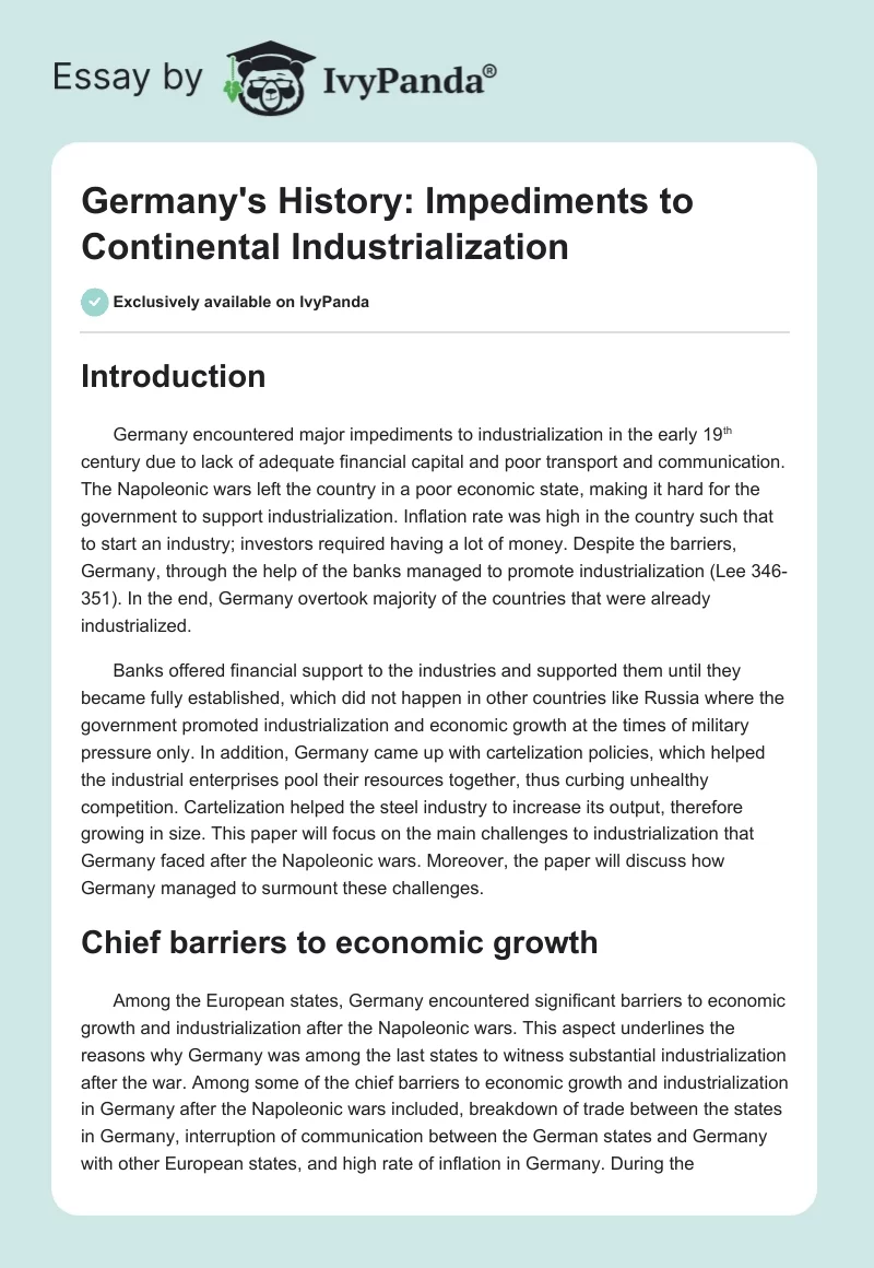 Germany's History: Impediments to Continental Industrialization. Page 1