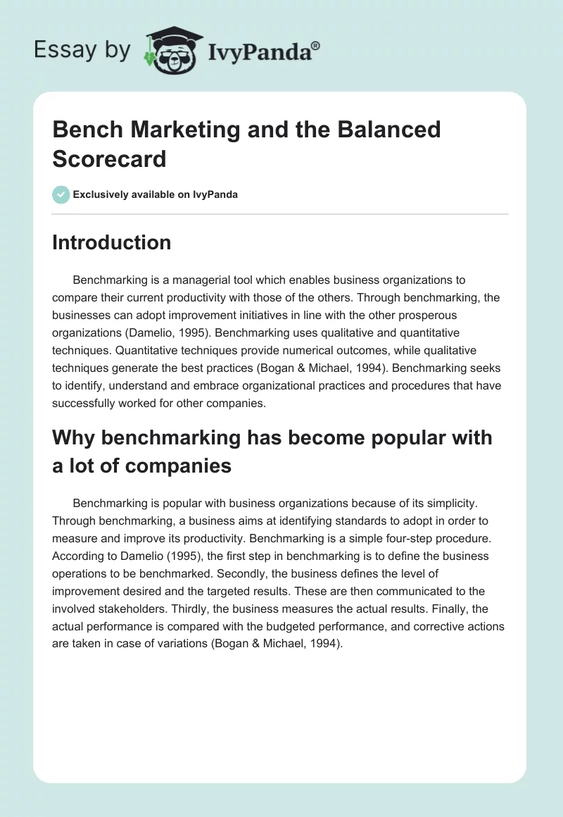 Bench Marketing and the Balanced Scorecard. Page 1