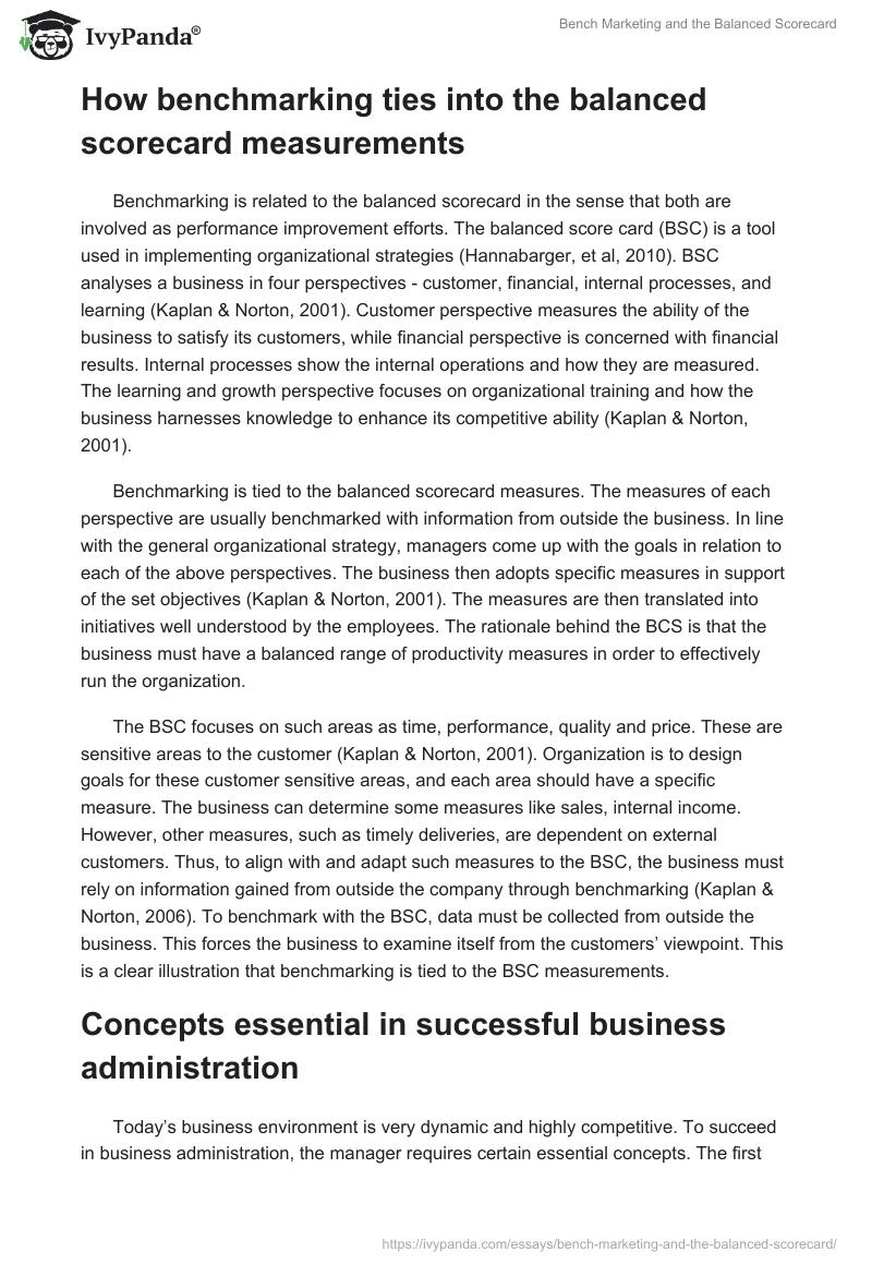 Bench Marketing and the Balanced Scorecard. Page 2