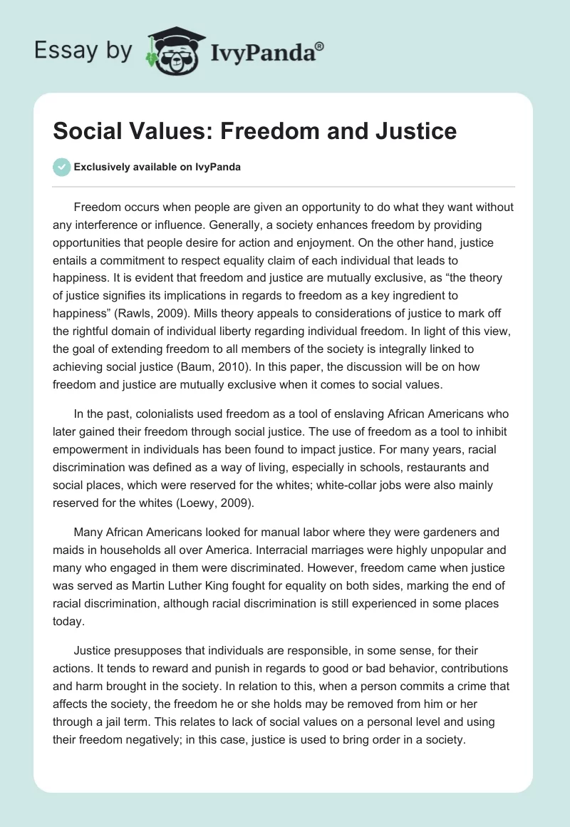 Social Values: Freedom and Justice. Page 1