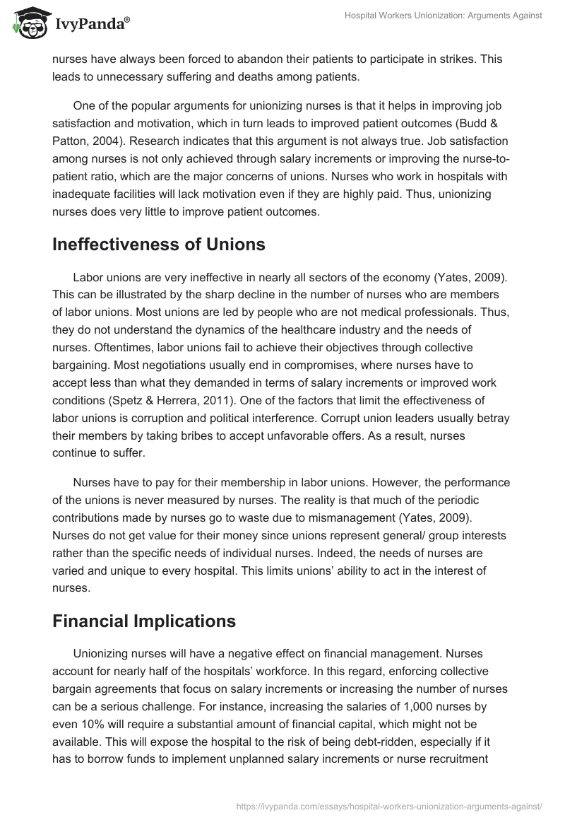 Hospital Workers Unionization: Arguments Against. Page 2