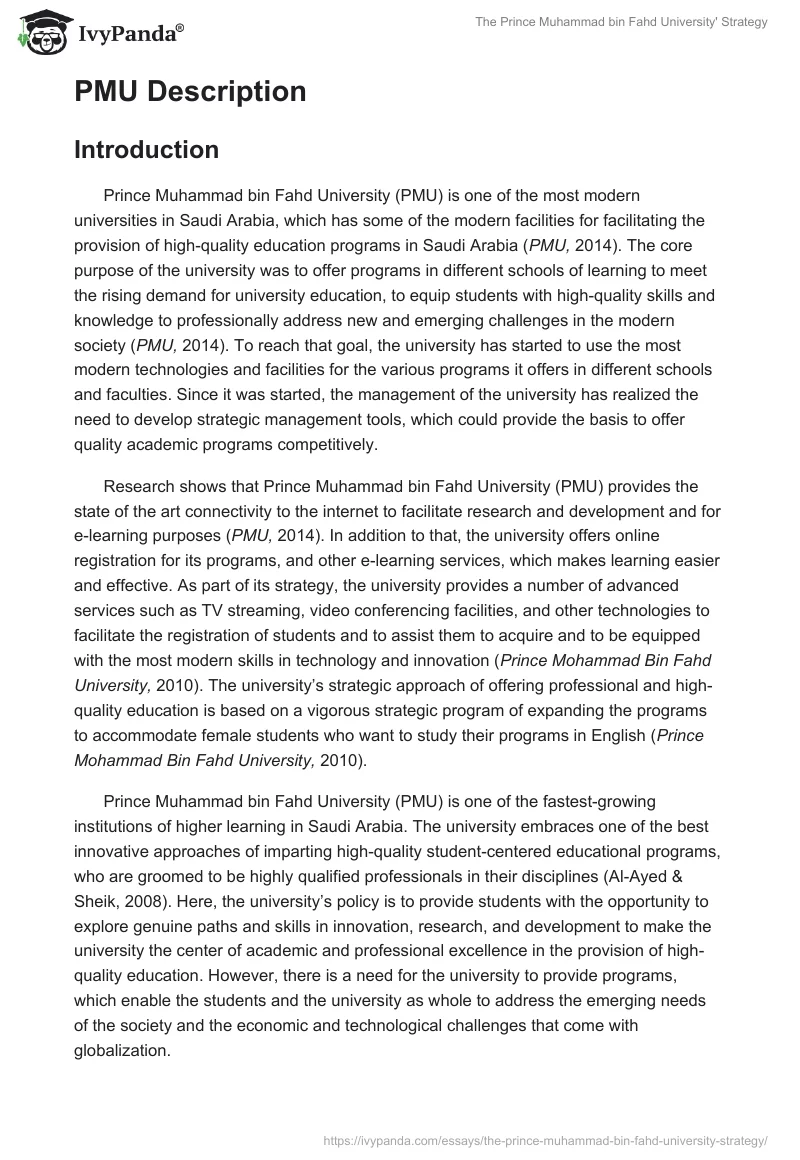 The Prince Muhammad bin Fahd University' Strategy. Page 2