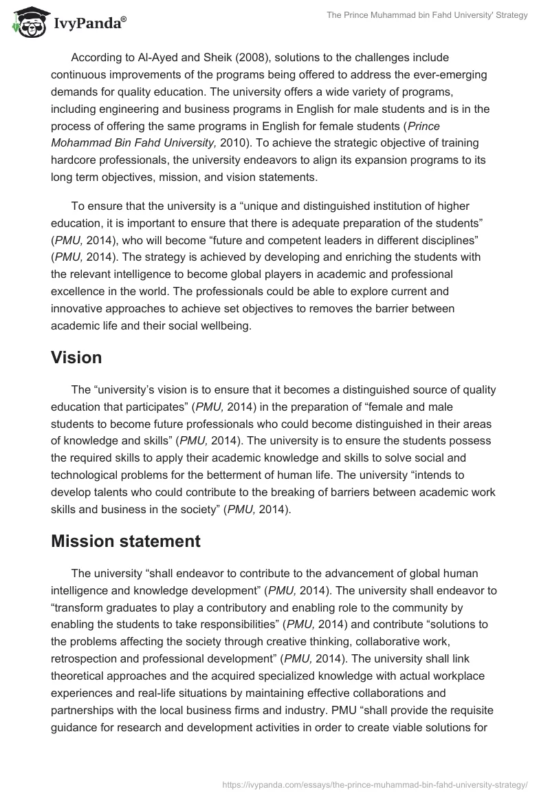 The Prince Muhammad bin Fahd University' Strategy. Page 3