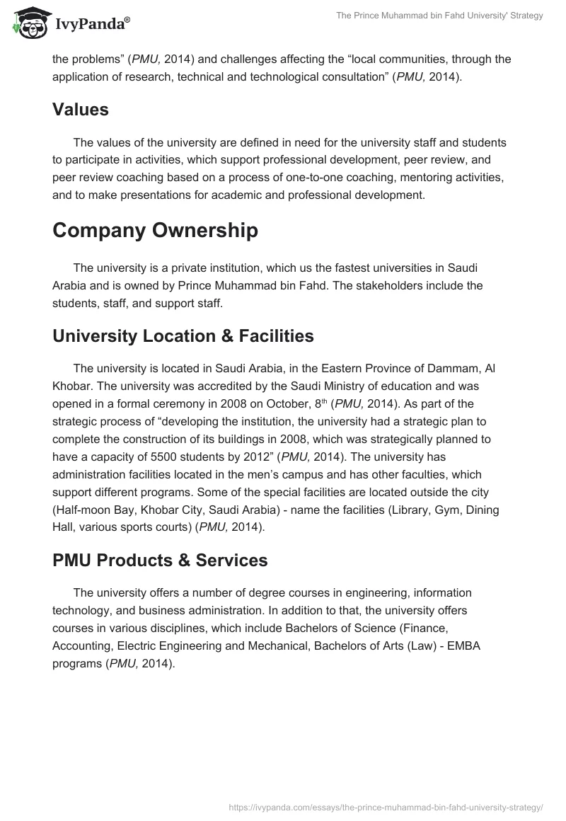 The Prince Muhammad bin Fahd University' Strategy. Page 4